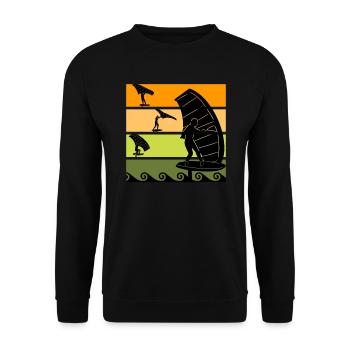 Retro Wing Foil Wing Surf Wingfoil - Unisex Pullover - Schwarz - Vorne - Alina (178cm) & Michal (187cm)