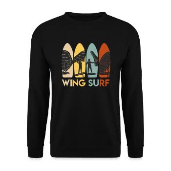 Wing Surf WIng Foil Retro Wingfoiling - Unisex Pullover - Schwarz - Vorne - Alina (178cm) & Michal (187cm)