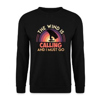 Wing Foil Spruch Wind is calling Wing Surf - Unisex Pullover - Schwarz - Vorne - Alina (178cm) & Michal (187cm)