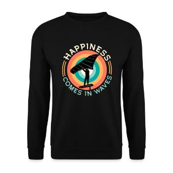Happiness comes in Waves Wingsurf Wingfoil - Unisex Pullover - Schwarz - Vorne - Alina (178cm) & Michal (187cm)