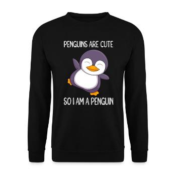 Pinguine sind süß ich bin ein Pinguin Liebe Kinder - Unisex Pullover - Schwarz - Vorne - Alina (178cm) & Michal (187cm)