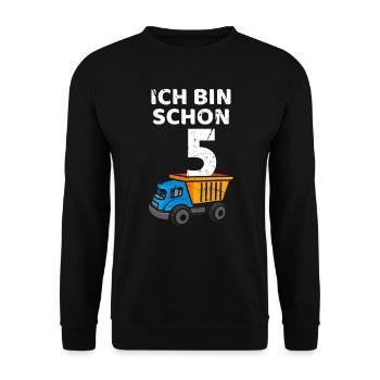 Ich bin schon 5 Jahre Geburtstag 5. Geburtstag - Unisex Pullover - Schwarz - Vorne - Alina (178cm) & Michal (187cm)