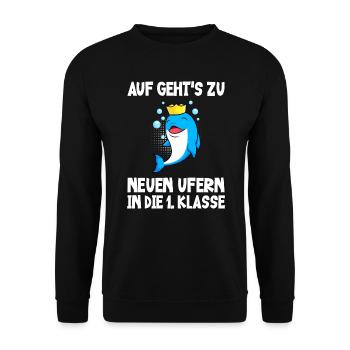 Auf in die 1. Klasse Einschulung 2022 Schulkind - Unisex Pullover - Schwarz - Vorne - Alina (178cm) & Michal (187cm)