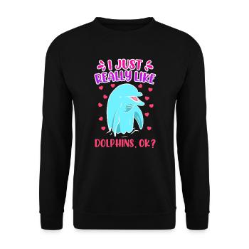 I just like dolphins kids girls - Unisex Sweatshirt - black - Front - Alina (178cm) & Michal (187cm)