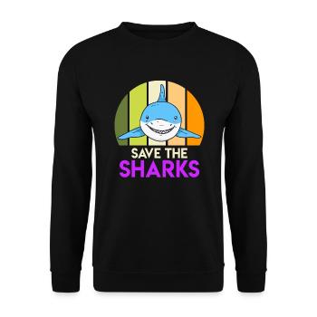 Save the Sharks Hai Schutz Hai - Unisex Pullover - Schwarz - Vorne - Alina (178cm) & Michal (187cm)