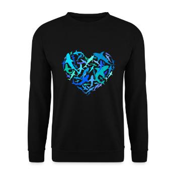 Shark Swarm Shark Diver Shark Heart - Unisex Sweatshirt - black - Front - Alina (178cm) & Michal (187cm)
