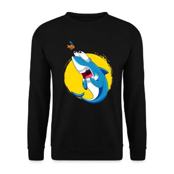 Shark with fear of sharks Shark fear funny shark - Unisex Sweatshirt - black - Front - Alina (178cm) & Michal (187cm)