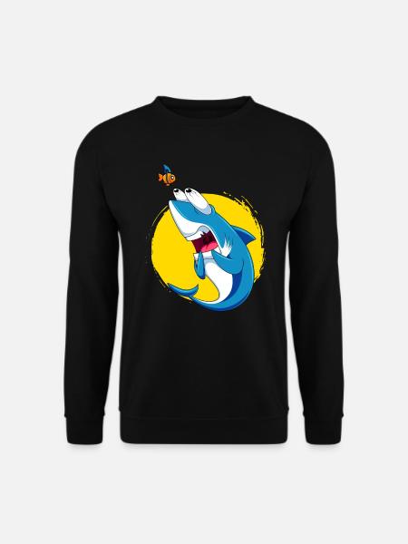 Hai mit Angst vor Haien Haiangst lustiger Hai - Unisex Pullover - Schwarz