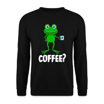 Lustiger Frosch mit Kaffeebecher Kaffee Espresso - Unisex Pullover - Schwarz - Vorne - Alina (178cm) & Michal (187cm)