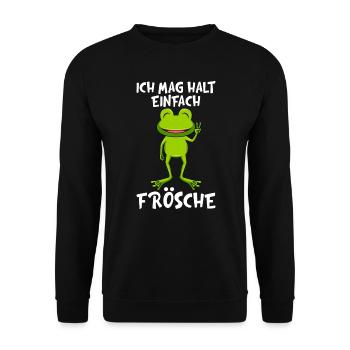 Ich mag halt einfach Frösche Kinder - Unisex Pullover - Schwarz - Vorne - Alina (178cm) & Michal (187cm)
