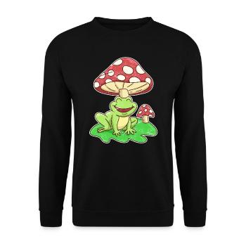 Frosch und Fliegenpilz Cottagecore Aesthetic - Unisex Pullover - Schwarz - Vorne - Alina (178cm) & Michal (187cm)
