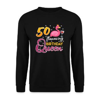 50 Years Flamazing Birthday Queen Ladies - Unisex Sweatshirt - black - Front - Alina (178cm) & Michal (187cm)