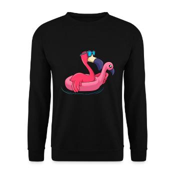 Cooler Flamingo Urlaub Flamingo Schwimmring - Unisex Pullover - Schwarz - Vorne - Alina (178cm) & Michal (187cm)