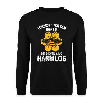 Vorsicht vor dem Imker Bienen sind Harmlos - Unisex Pullover - Schwarz - Vorne - Alina (178cm) & Michal (187cm)