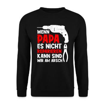 Wenn Papa es nicht reparieren kann Papa repariert - Unisex Pullover - Schwarz - Vorne - Alina (178cm) & Michal (187cm)