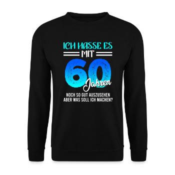 Papa 60. Geburtstag Herren 60 Jahre Männer - Unisex Pullover - Schwarz - Vorne - Alina (178cm) & Michal (187cm)