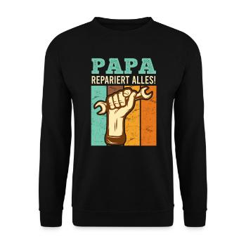 Vater repariert das Papa repariert das alles - Unisex Pullover - Schwarz - Vorne - Alina (178cm) & Michal (187cm)