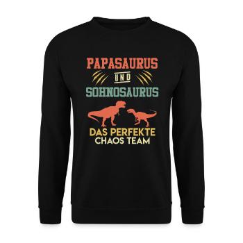 Papa Sohn Papasaurus und Sohnosaurus Vater - Unisex Pullover - Schwarz - Vorne - Alina (178cm) & Michal (187cm)
