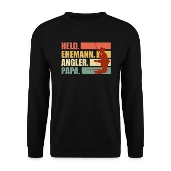 Held Ehemann Papa Angler Angelrute Fischer - Unisex Pullover - Schwarz - Vorne - Alina (178cm) & Michal (187cm)