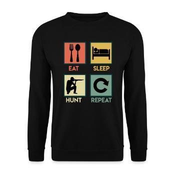 Eat Sleep Hunt Repeat Jäger Jagd - Unisex Pullover - Schwarz - Vorne - Alina (178cm) & Michal (187cm)