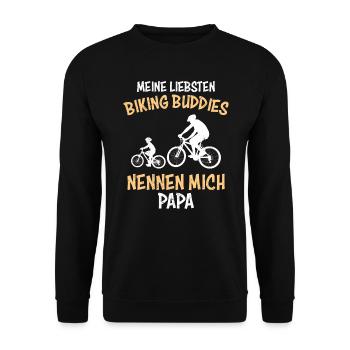 Biking Buddies nennen mich Papa Fahrrad - Unisex Pullover - Schwarz - Vorne - Alina (178cm) & Michal (187cm)