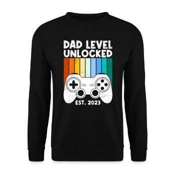 Dad Level unlocked werdender Vater 2023 - Unisex Pullover - Schwarz - Vorne - Alina (178cm) & Michal (187cm)
