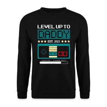 Level up to Daddy 2023 Dad-to-be - Unisex Sweatshirt - black - Front - Alina (178cm) & Michal (187cm)