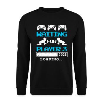Waiting for Player 3 Werdender Vater Baby Geburt - Unisex Pullover - Schwarz - Vorne - Alina (178cm) & Michal (187cm)