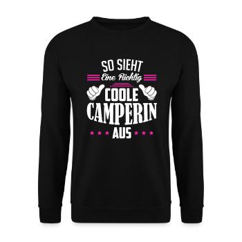 So sieht eine richtig coole Camperin aus Camping - Unisex Pullover - Schwarz - Vorne - Alina (178cm) & Michal (187cm)