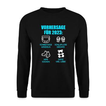 Werdende Eltern Vorhersage für 2023 Werdender Papa - Unisex Pullover - Schwarz - Vorne - Alina (178cm) & Michal (187cm)