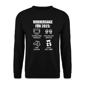 Werdende Eltern Vorhersage für 2023 Werdender Papa - Unisex Pullover - Schwarz - Vorne - Alina (178cm) & Michal (187cm)