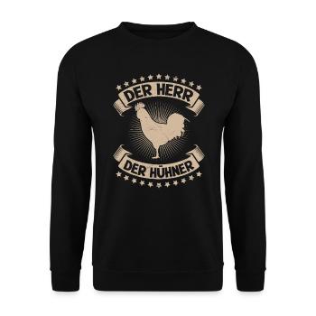 Der Herr der Hühner Geflügel Landwirt Hühner - Unisex Pullover - Schwarz - Vorne - Alina (178cm) & Michal (187cm)
