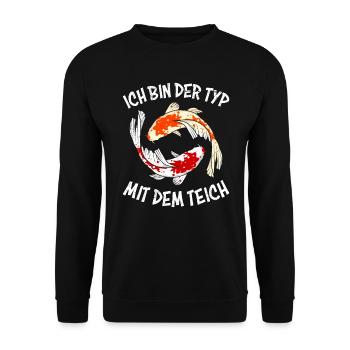 Ich bin der Typ mit dem Teich Koi Teich Koi - Unisex Pullover - Schwarz - Vorne - Alina (178cm) & Michal (187cm)