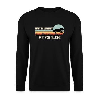 Mäht in Germany und von alleine Mähroboter - Unisex Pullover - Schwarz - Vorne - Alina (178cm) & Michal (187cm)