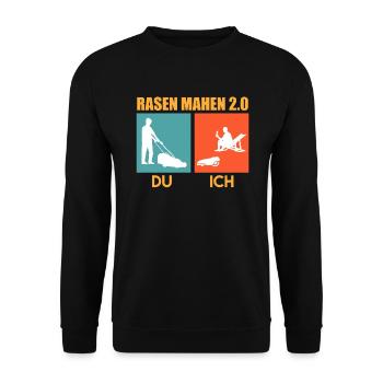 Rasen mähen 2.0 Mähroboter - Unisex Pullover - Schwarz - Vorne - Alina (178cm) & Michal (187cm)