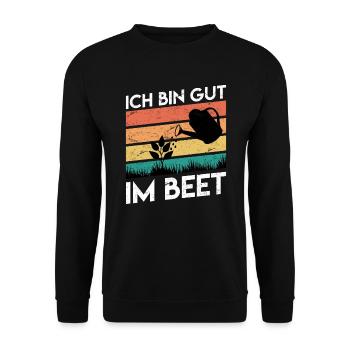 Ich bin gut im Beet Gärtner - Unisex Pullover - Schwarz - Vorne - Alina (178cm) & Michal (187cm)
