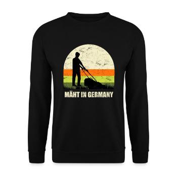 Mäht in Germany Rasenmäher Garten - Unisex Pullover - Schwarz - Vorne - Alina (178cm) & Michal (187cm)