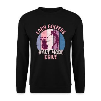 Golferin hat mehr Drive Golf - Unisex Pullover - Schwarz - Vorne - Alina (178cm) & Michal (187cm)