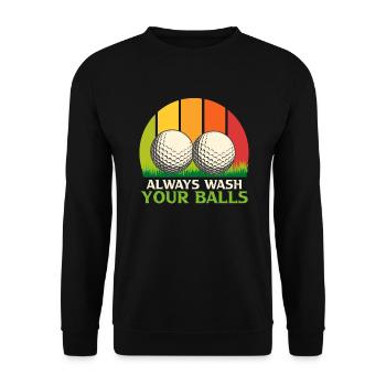 Always Wash your Balls Herren Golfer Golfspieler - Unisex Pullover - Schwarz - Vorne - Alina (178cm) & Michal (187cm)