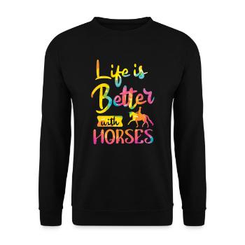 Life is better with Horses Pferde - Unisex Sweatshirt - black - Front - Alina (178cm) & Michal (187cm)