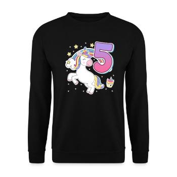 5th Birthday Girl Horse Girl 5 years - Unisex Sweatshirt - black - Front - Alina (178cm) & Michal (187cm)