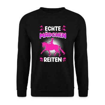 Pferde Mädchen Echte Mädchen Reiten - Unisex Pullover - Schwarz - Vorne - Alina (178cm) & Michal (187cm)