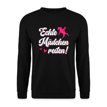 Echte Mädchen Reiten Reitsport - Unisex Pullover - Schwarz - Vorne - Alina (178cm) & Michal (187cm)