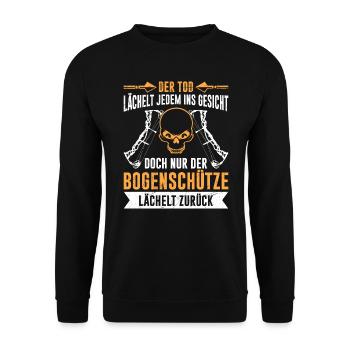 Compoundbogen Bogenschütze Bogenschießen - Unisex Pullover - Schwarz - Vorne - Alina (178cm) & Michal (187cm)