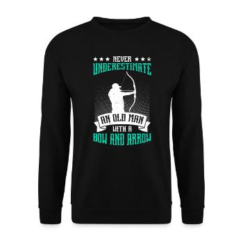 Ne sous-estimez jamais le vieil homme avec un arc et une flèche - Sweat-shirt Unisexe - noir - Devant - Alina (178cm) & Michal (187cm)