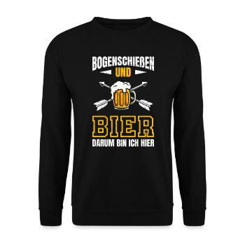 Bogenschießen und Bier daruim bin ich hier - Unisex Pullover - Schwarz - Vorne - Alina (178cm) & Michal (187cm)
