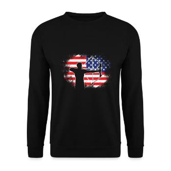 USA Bogenschießen US Flagge Bogenschütze - Unisex Pullover - Schwarz - Vorne - Alina (178cm) & Michal (187cm)