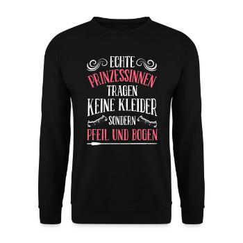 Prinzessin mit Pfeil und Bogen Bogenschützen - Unisex Pullover - Schwarz - Vorne - Alina (178cm) & Michal (187cm)