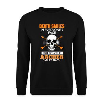Archer smiles Archery saying - Unisex Sweatshirt - black - Front - Alina (178cm) & Michal (187cm)