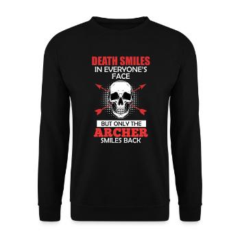 Archer smiles Archery saying - Unisex Sweatshirt - black - Front - Alina (178cm) & Michal (187cm)